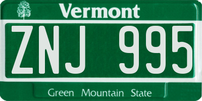 VT license plate ZNJ995