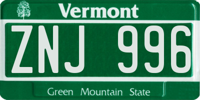 VT license plate ZNJ996