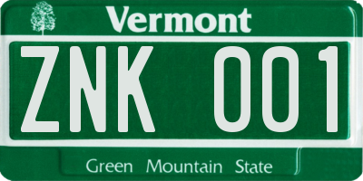 VT license plate ZNK001