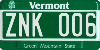 VT license plate ZNK006