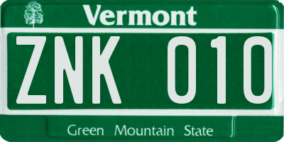 VT license plate ZNK010