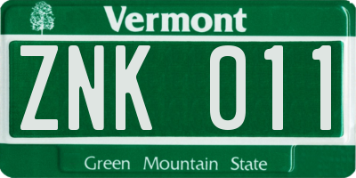 VT license plate ZNK011