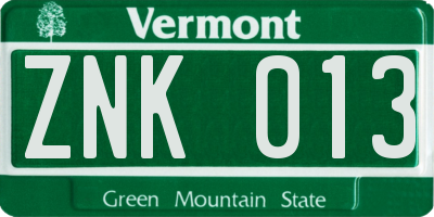 VT license plate ZNK013