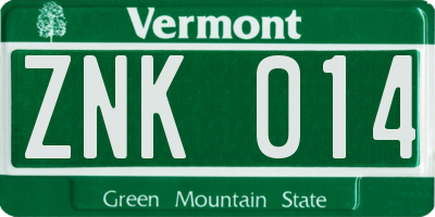 VT license plate ZNK014