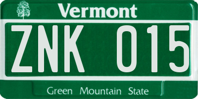 VT license plate ZNK015