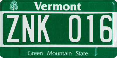 VT license plate ZNK016