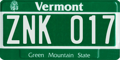 VT license plate ZNK017