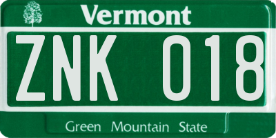 VT license plate ZNK018