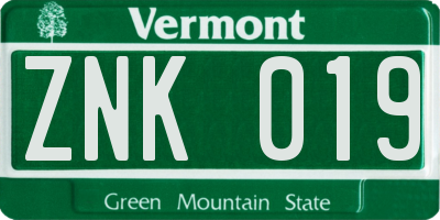 VT license plate ZNK019