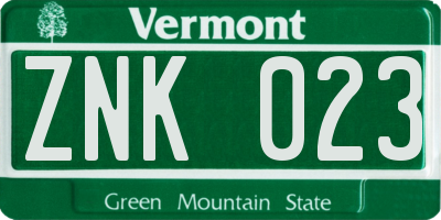 VT license plate ZNK023