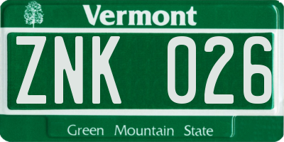 VT license plate ZNK026