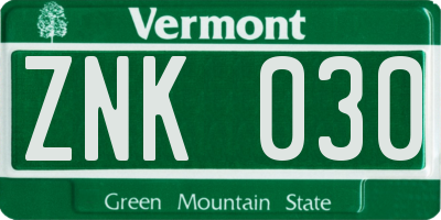 VT license plate ZNK030