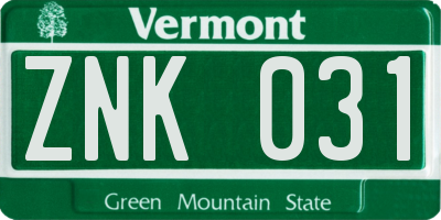 VT license plate ZNK031