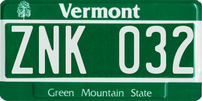 VT license plate ZNK032