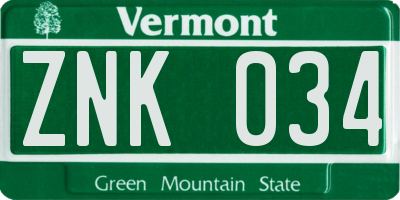 VT license plate ZNK034