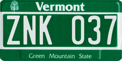 VT license plate ZNK037