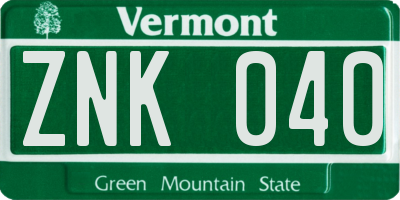 VT license plate ZNK040