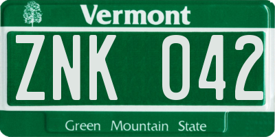VT license plate ZNK042