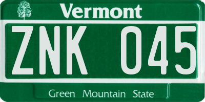 VT license plate ZNK045