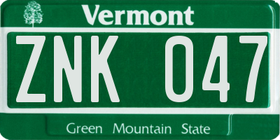 VT license plate ZNK047
