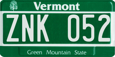 VT license plate ZNK052
