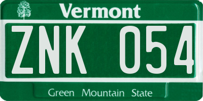 VT license plate ZNK054