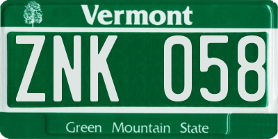 VT license plate ZNK058