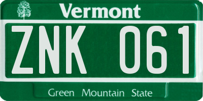 VT license plate ZNK061