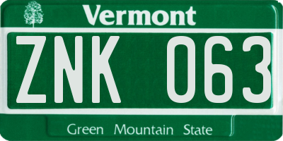 VT license plate ZNK063