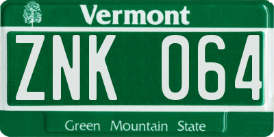 VT license plate ZNK064