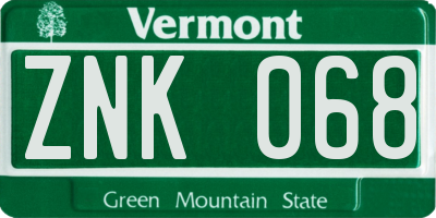 VT license plate ZNK068