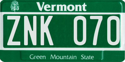 VT license plate ZNK070