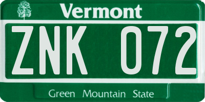 VT license plate ZNK072