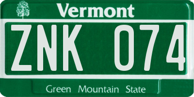 VT license plate ZNK074