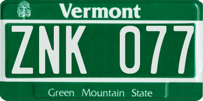 VT license plate ZNK077