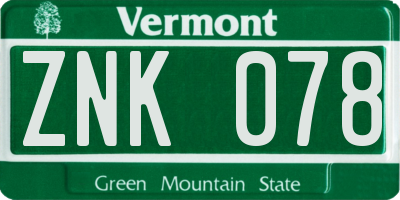 VT license plate ZNK078