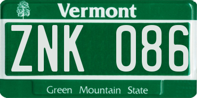 VT license plate ZNK086