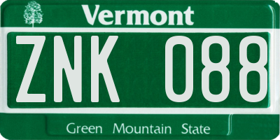 VT license plate ZNK088