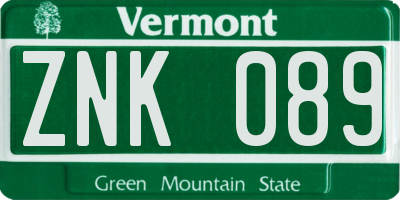 VT license plate ZNK089