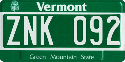 VT license plate ZNK092