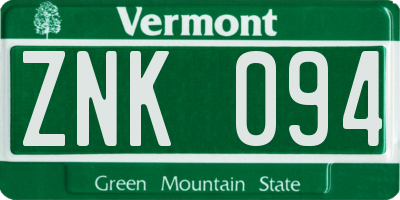 VT license plate ZNK094