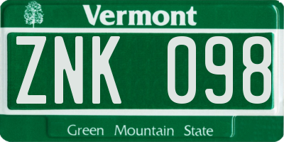 VT license plate ZNK098