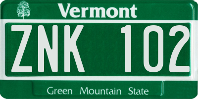 VT license plate ZNK102