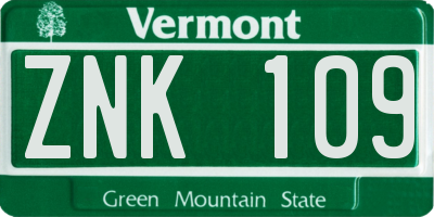 VT license plate ZNK109