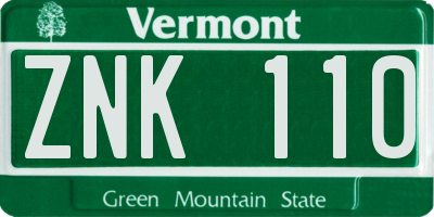 VT license plate ZNK110