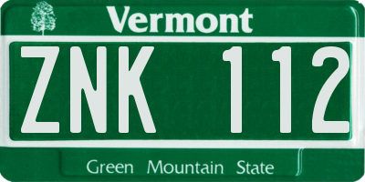 VT license plate ZNK112