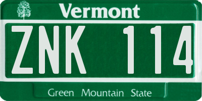 VT license plate ZNK114