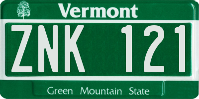 VT license plate ZNK121