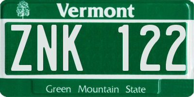 VT license plate ZNK122