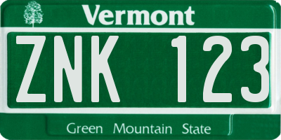 VT license plate ZNK123